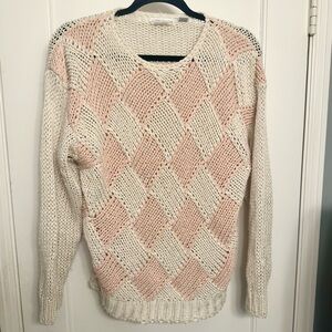 Vintage Ardee Hand-Knitted Open Lace Sweater Size M Cream Pink Silk Blend Boho
